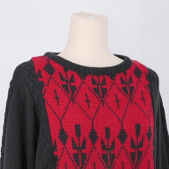 VINTAGE YVES VENET 80s/90s Red & Black Print Knit Sweater Size 42 - Picture 3 of 5